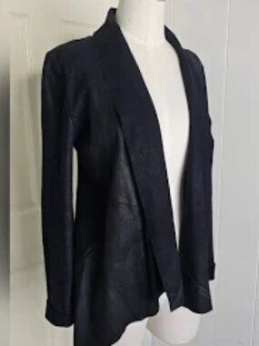 CUSP by Neiman Marcus Black Leather Shawl Collar Swing Jacket Size XS